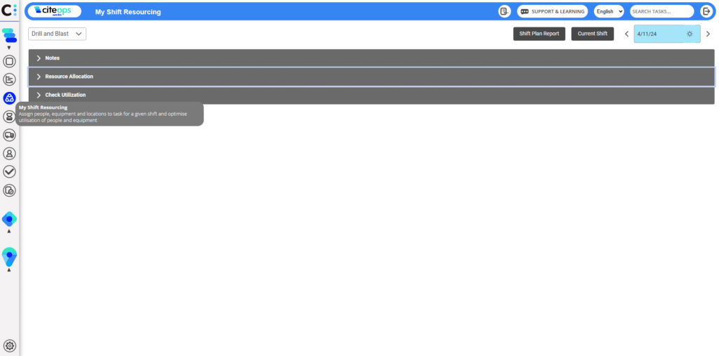 my shift resourcing screen